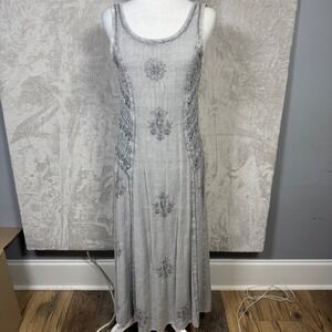 Magic One Size - S Rayon Embroidered Maxi Dress Sleeveless Gray Bohemian‎ Casual